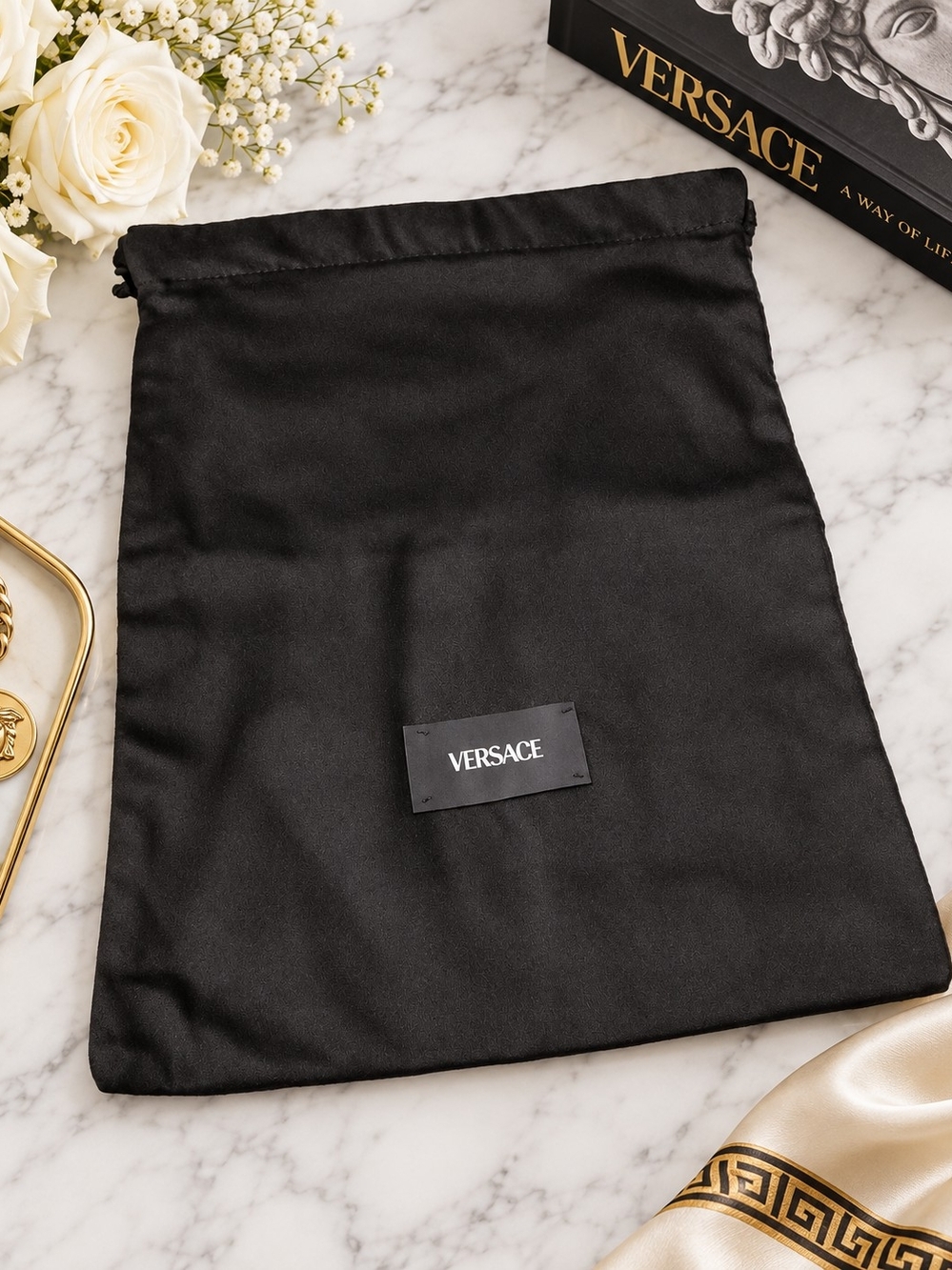 Versace Black Dust Bag with White Logo Cosmetic Pouch